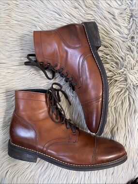 Thursday Boot Company Cognac Leather Cap-Toe Lace-Up Boots